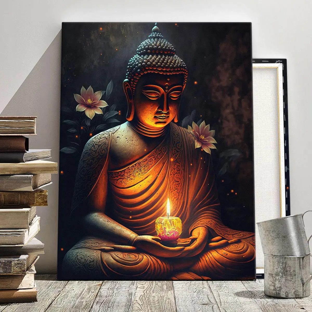 Buddha Pattern Canvas Painting with Frame, Modern Art Buddha in Zen Light Blessing Poster, Wall Art Decor for Home Living Room Bedroom Office, Religious, Religious Decoration, Spiritual Decor, Stylish Religious Decor