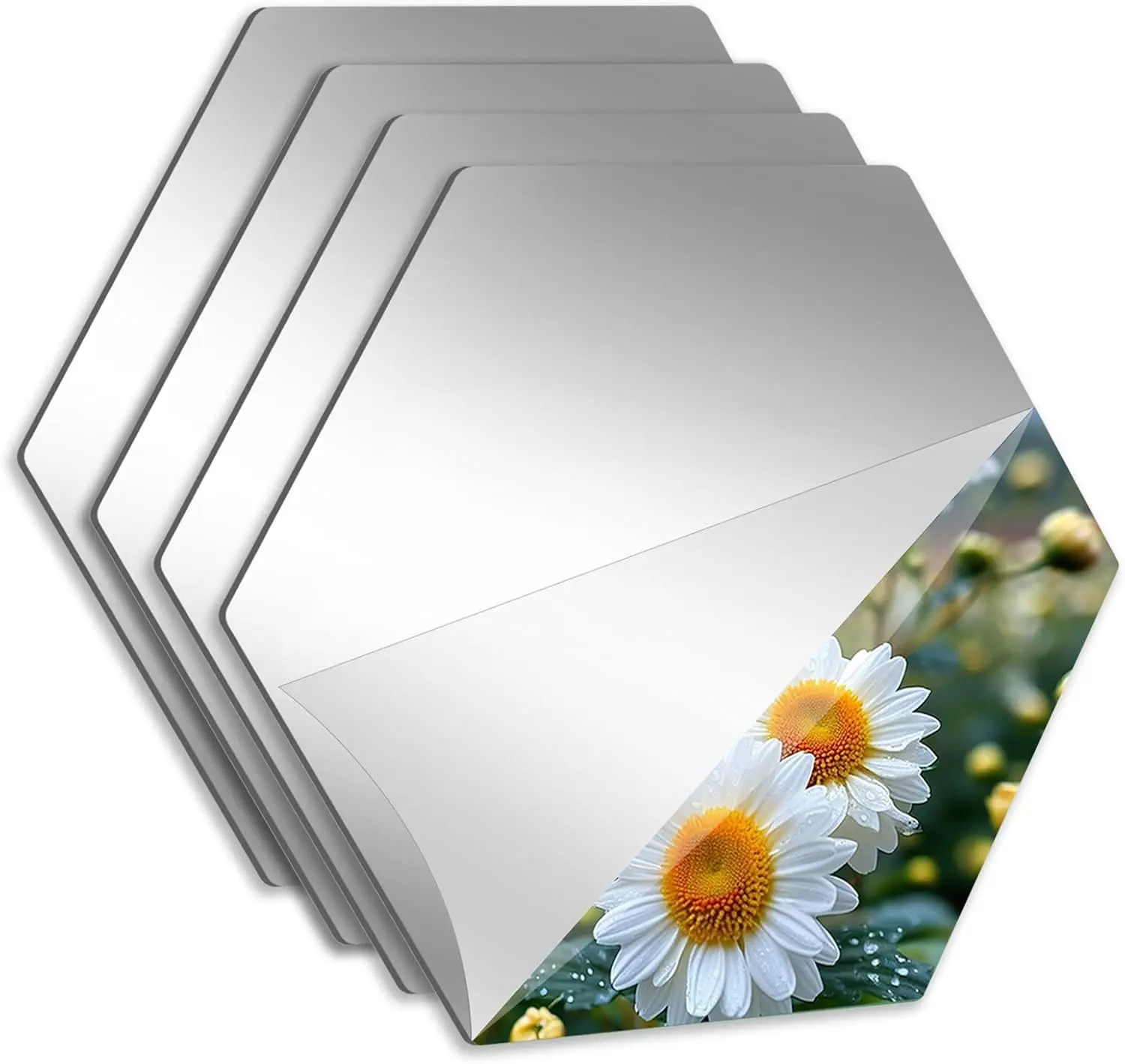 Acrylic Mirror Hexagon 4 Pack, 7.87" x 7.87" 3D Hexagon Flexible Safety Mirror, Wall Decoration,  Frameless Non-Glass Full Length Stick on Espejos Wall Tile Sheets for Bedroom Home Gym Door