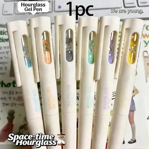 Random Color Time Sand Timer Neutral Pen High Aesthetic Student Pen St Simple Rotating Flowing Sand Pen 0.5mm Smooth Writing Pens Unique Pens Stationery Supplies Office Supplies