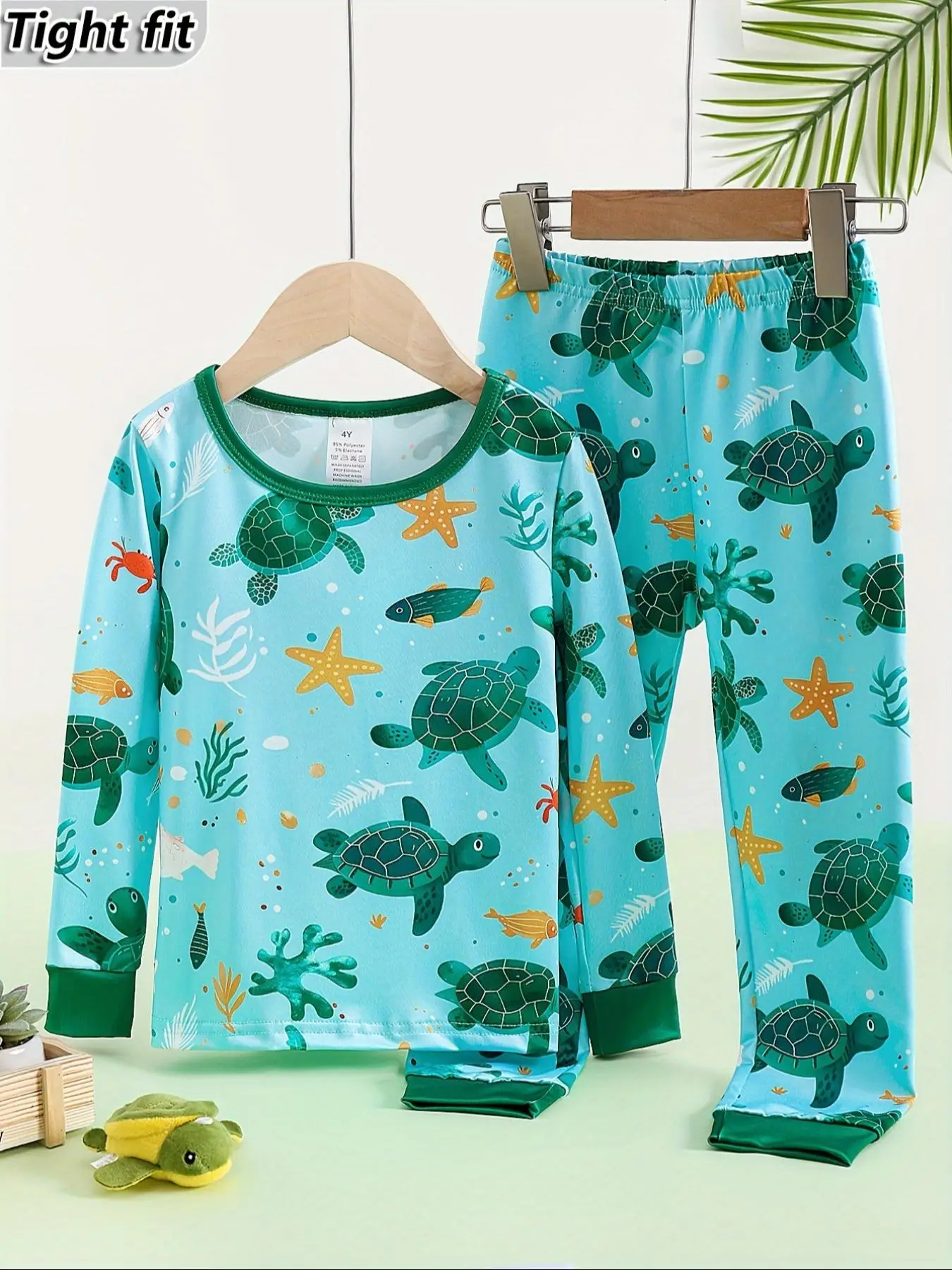 Two-Piece Set Toddler Boy's Turtle Print Long Sleeve Tee & Pants Set, Cute Casual Round Neck Top & Trousers for Spring & Fall, Kids Clothes for Daily