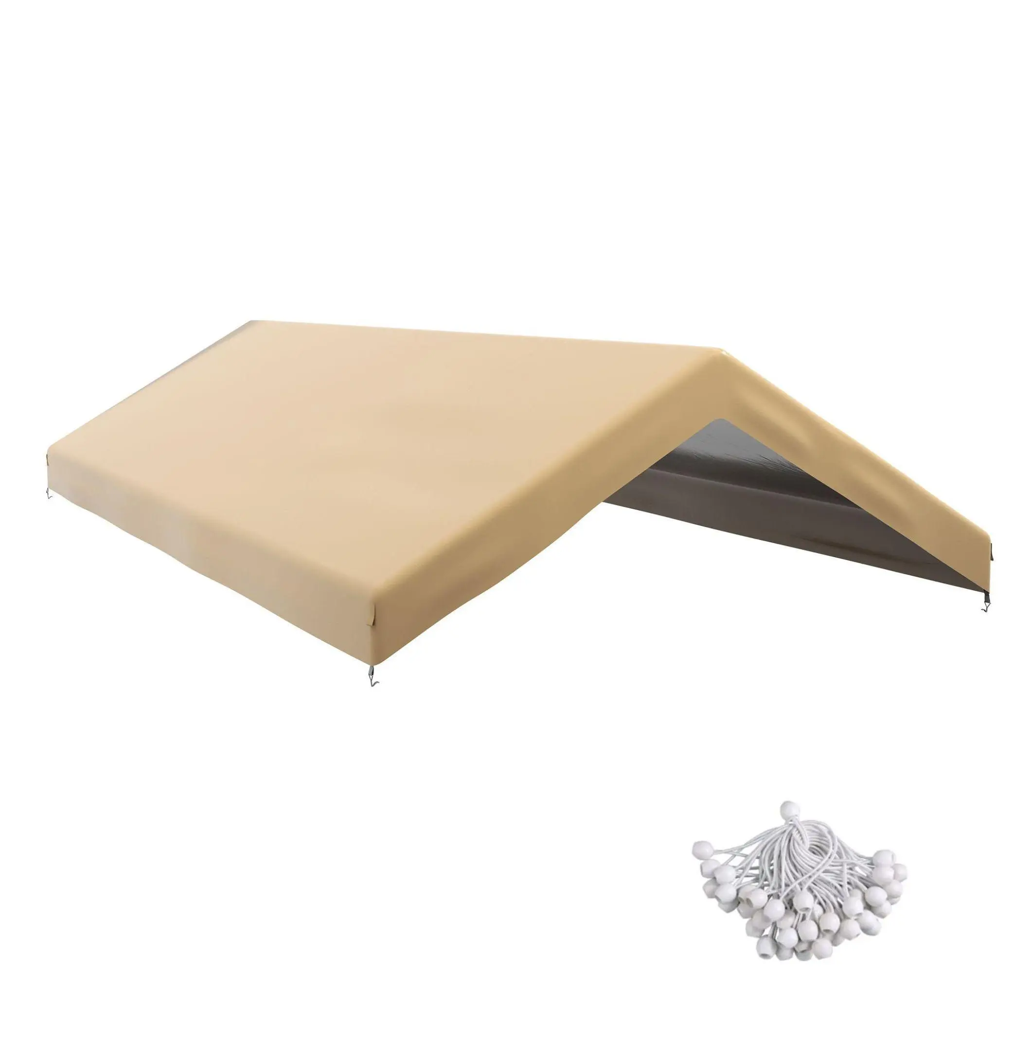 19.7' x 9.7' Carport Canopy Replacement Cover, UV Protection, Beige - with Bungee Cords