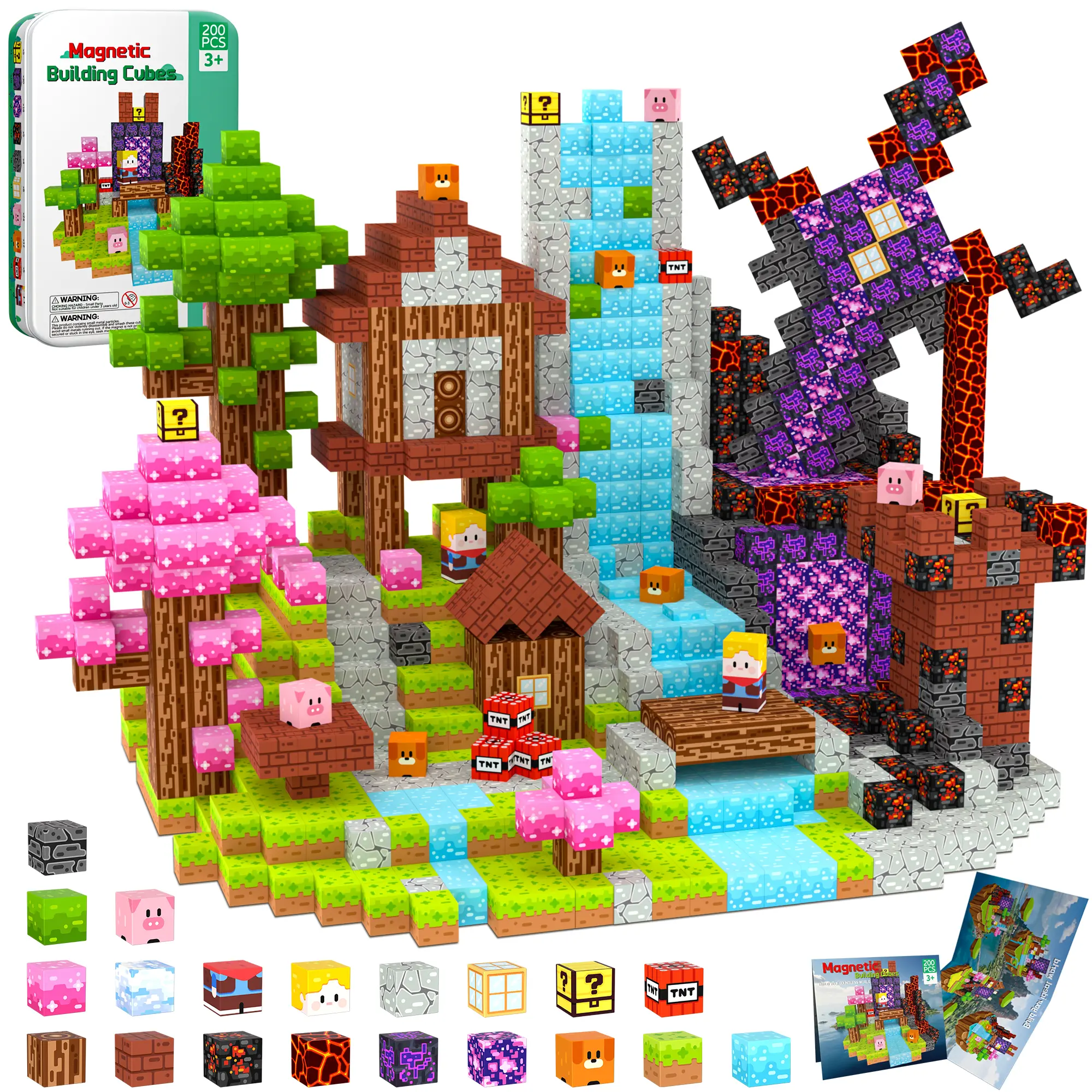 iLacven Magnetic Building Blocks Cubes - 60/100/150/200 PCS BPA-Free ABS Plastic 0.8in Bricks & Parts Tin Box, STEM Fun Toys Enhances Creativity, Travel Kit Essential for Kids Ages 3-12, 6-8 Years (Birthday Gift)
