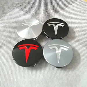 4Pcs 56mm Car Emblem Wheel Center Caps Rims Hub Cover Auto Decoration Accessories Car Vehicle Decoration For Tesla Model 3 Model S Model X Model Y Cybertruck Roadster SpaceX Stylish Car Merch