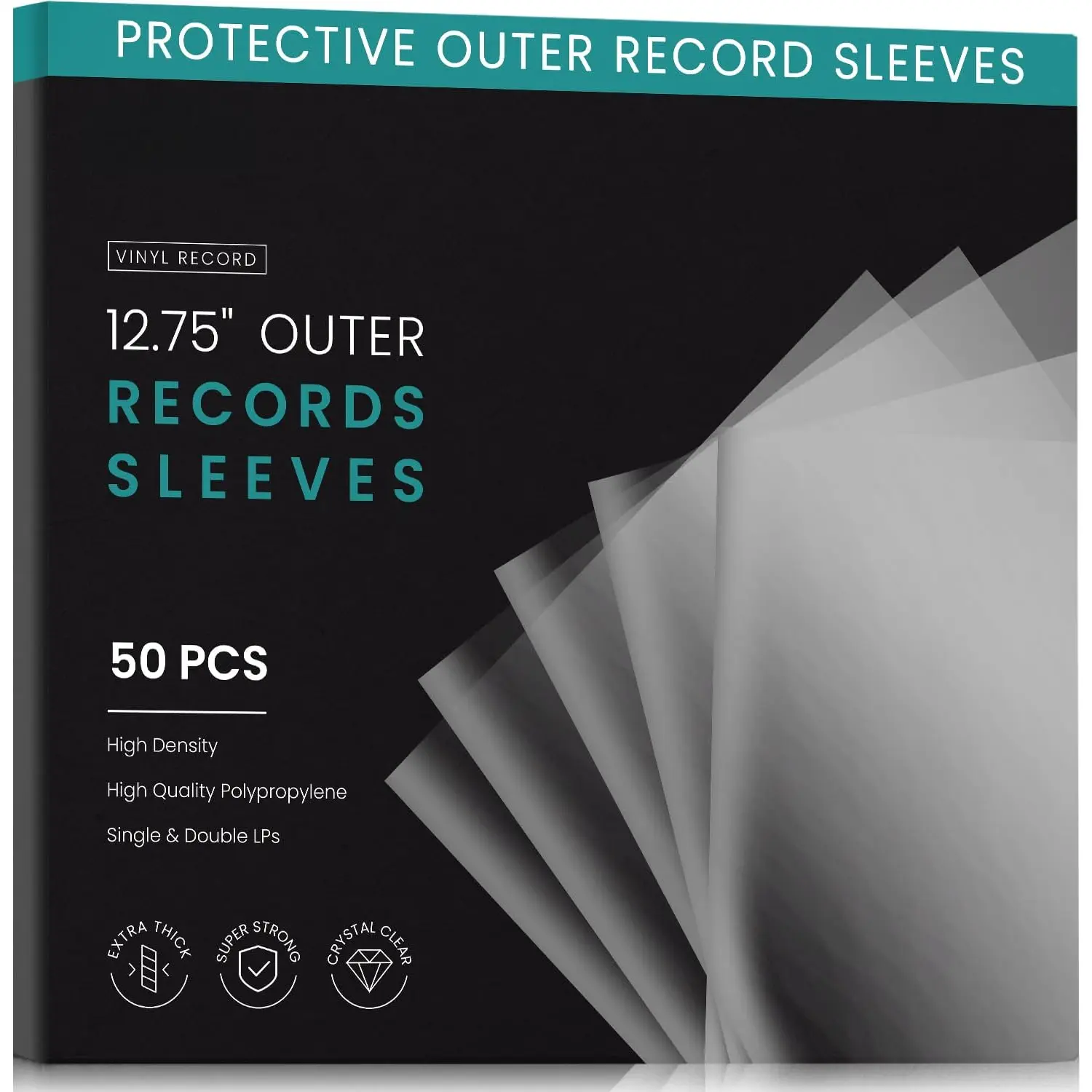 50 Vinyl Record Sleeves Outer -  Clear Outer Vinyl Sleeves LP Album Covers 12.75"x12.75" |  Fit Protective 3 Mil Protection for Single & Double LPs - Archival Quality