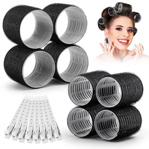 24Pcs Self Grip Heatless Hair Rollers Set with 12 Hair Clips 4 Sizes Jumbo to Small No Heat Curlers for All Hair Types & Bangs Volume Styling