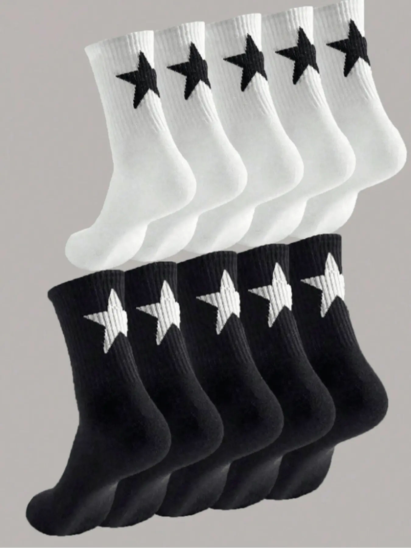 10 Pairs Mixed Color Star Pattern Trendy Couple Versatile Breathable Mid-Calf Socks, Comfortable Sports Socks for Couples, Socks Men, All Season Socks