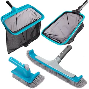 Deluxe Swimming Pool Cleaning Kit Including 2 Brush Heads, 2 Pool Skimmer Nets(NO Pole)