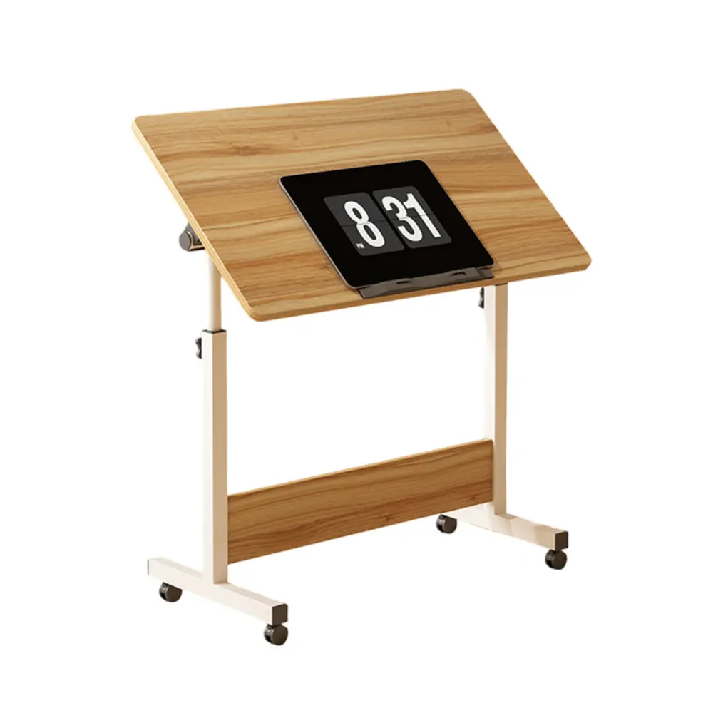 Off-White Small Foldable Height-Adjustable Wheeled Base Mobile Standing Desk, Portable Home Office Computer Workstation for Sitting and Standing