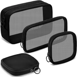 4PCS Mesh Zipper Makeup Bags, Portable Makeup Cosmetic Travel Toiletry Purse Bag, with Zipper Daily Toiletries Makeup Storage Accessories