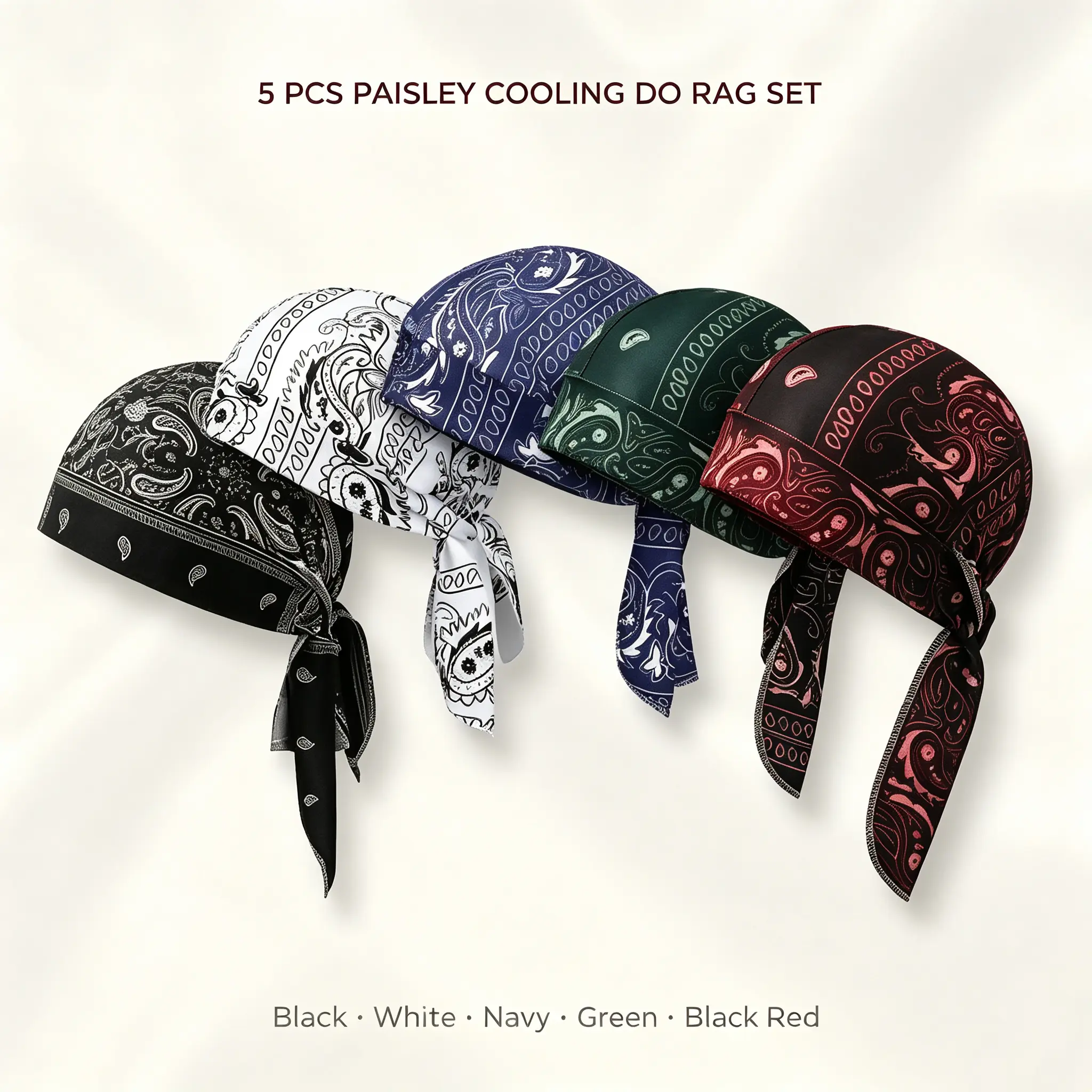 Trending Men Paisley Outdoor Do Rag Headwear | 5Pack Pirate Skull Print Bandana Wrap | Motorcycle Cycling Hiking Gym Daily Sports | Soft Stretch Sweat Wicking UV Lightweight One Size | Birthday Holiday Gift For Bikers Outdoor Lovers