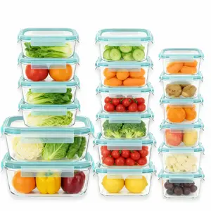 18-Pack Unbreakable Glass Food Storage Containers, 6 Sizes Square&Rectangle, Airtight Leakproof, Dishwasher/Oven Safe (BPA-Free)