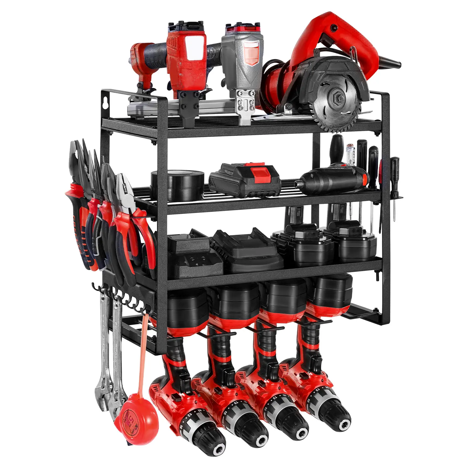 【Summerfinds】VEVOR Power Tool Organizer Wall Mount,4-Layer Storage Rack with 4 Drill HoldersTools Holder and Storage Rack with Screwdriver HolderGarage Tool Organizer for GarageWorkbenchand Workshop, Construction Tool Organizer