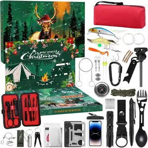Advent Calendar 2025 Survival Kit for Men 24 Days Christmas Countdown Unique Gifts for Dad Husband Fishing Hunting Hiking Holiday Surprise High-Quality Gear Set - Party Favors Assortment