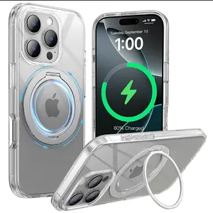 360°Spin Magnetic Stand (Compatiblewith MagSafe)creative for iPhone 16/16 Plus/16Pro/16 Pro Max Case iPhone 16 Case Clear Transparent Shockproof, Raised Camera Frame,Military Standard Drop Protection CaseScratch-Resistant Back,Clear phone case