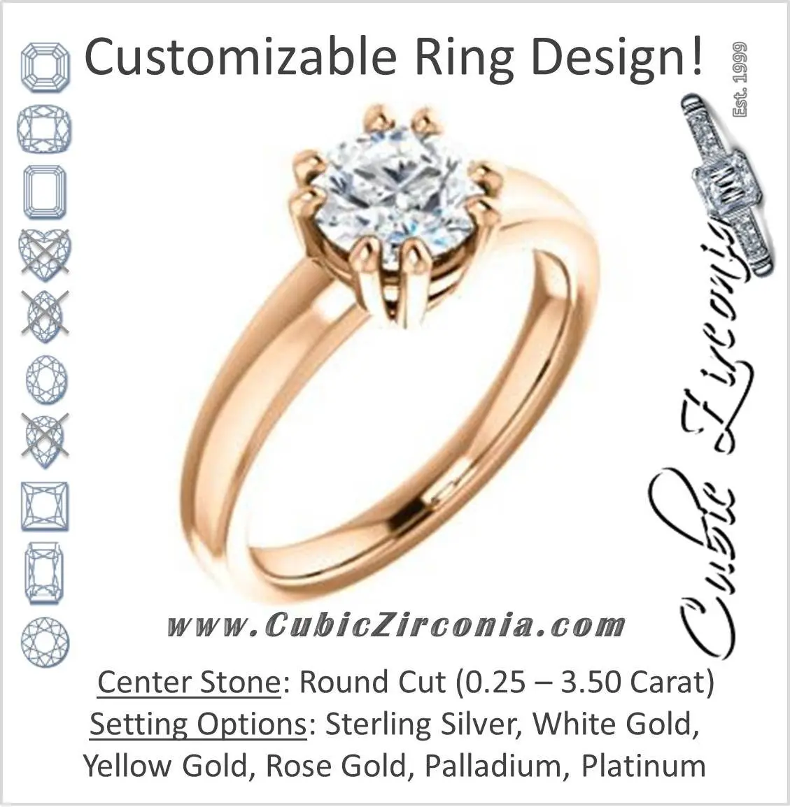 Cubic Zirconia Engagement Ring- The Reba (Customizable 8-pronged Round Cut Solitaire with Wide Band)