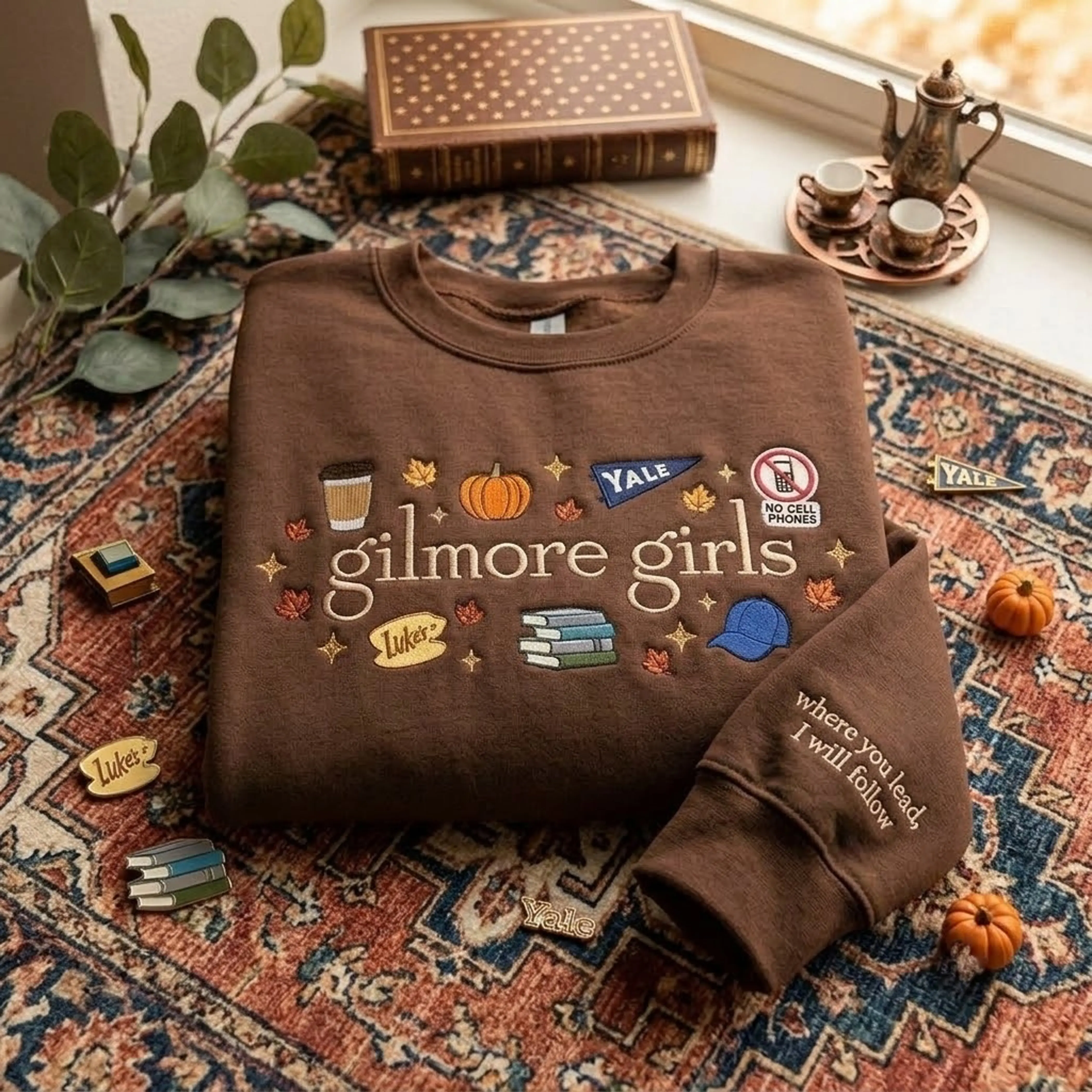 Embroidered Fall Movie Inspired Sweatshirt, Fall Girls Coquette Crewneck, Star Hollow Fall Apparel, Cozy Autumn Top, Autumn Lover Gift