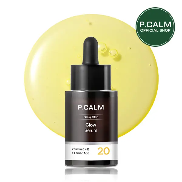 P.CALM Official Glow Serum - Vitamin C + E & Ferulic Acid for Radiant Skin, Skin Barrier Strengthening, Even Tone, Korean Glass Skin Serum 20g