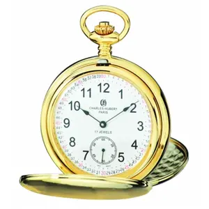 212 MAIN Unisex Mechanical Pocket Watch - Charles-Hubert Paris Design, Brushed Finish, Gold-Plated Stainless Steel, Double Cover