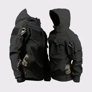 Men's Autumn Winter Fleece Lined Casual Jacket, Multi-Pocket Hooded Workwear Jacket, Outdoor Warm Tactical Work Shirt, Windproof, Wear-Resistant, Suitable for Daily Activities, Outdoor Hiking, Fishing, Camping Travel Wear coat SpringStatements