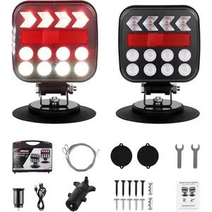 Wireless Trailer Lights Magnetic - Adjustable Magnetic Tow Light with 2 Mounting Options Rechargeable Towing Tail Light Kit Reverse Light for Trucks, Boat, RV, Vehicle, Caravan (SL-5046)