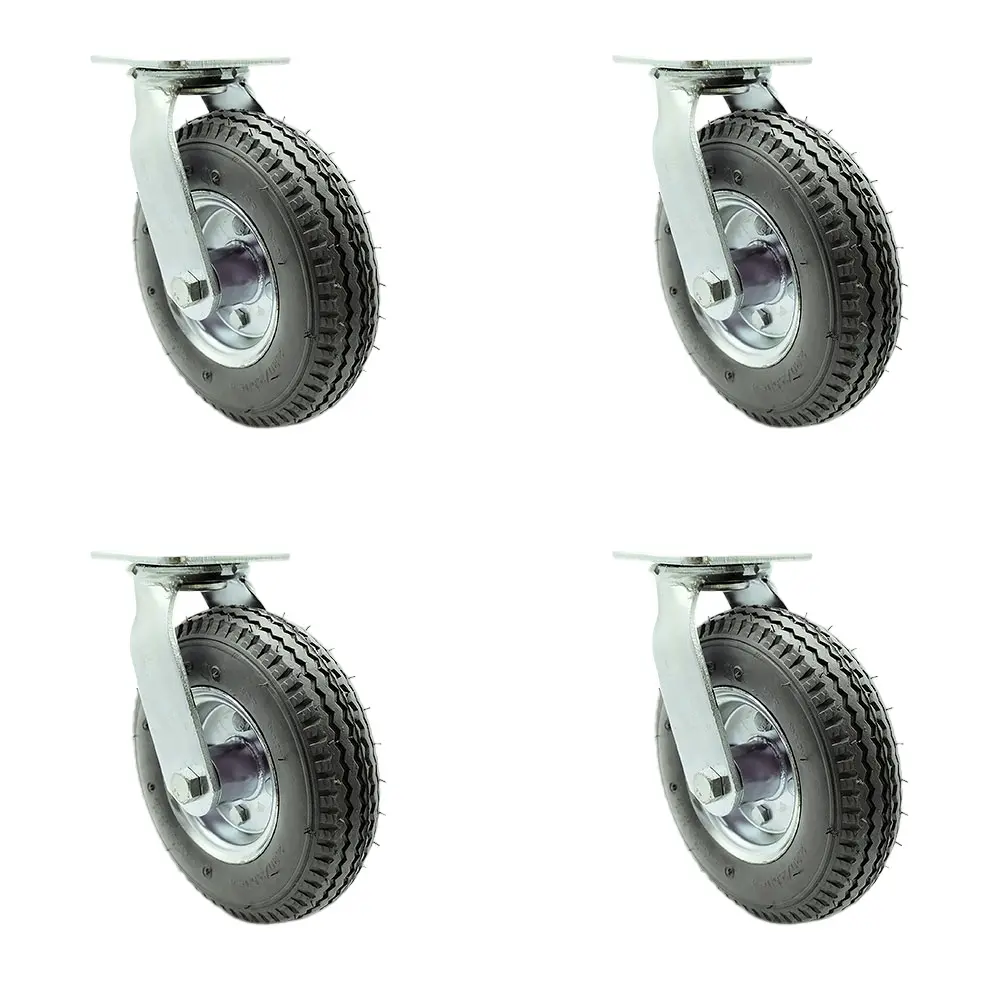Service Caster SCC-100S280-PNB-GRY-BSL-2-S-2 8 in. Swivel Pneumatic Rubber Casters - Gray Wheels, 2 Bolt-On Swivel Locks, 1200 lbs Capacity, Enhanced Noise Reduction, Set of 4 for Food Carts, Luggage Carts, 1,200 Lbs
