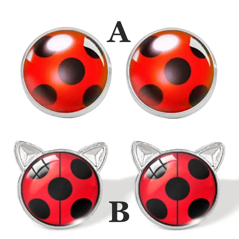 Kids Classic Ladybug Cartoon Glass Stud Earrings