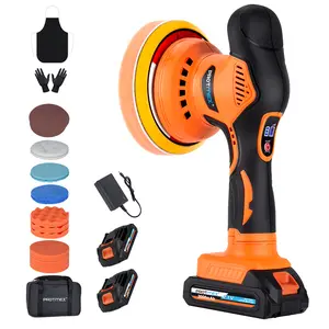 Protmex Cordless Car Buffer Polisher with 2x2000mAh 21V Batteries, 6 Inch Car Polishing Machine, Car Buffer Waxer Kit with 6 Variable Speed & Extra 18 PCS Attachments