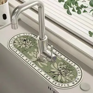 Floral Pattern Faucet Water Absorbing Mat, Splash Guard Pad for Kitchen Sink, Quick-Dry Design, Splash Proof, Suitable for Bathroom & Kitchen Use
