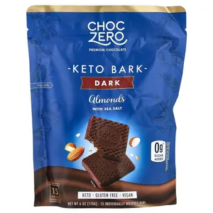 ChocZero Keto Bark, Dark Chocolate, Almond With Sea Salt, 15 Mini Bars, 6 oz (170 g)