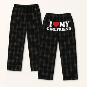 I Love My Girlfriend plaid Pajamas - Luxurious Soft Plushie Loungewear in Black Sizes X-Small to 3XL for Ultimate Comfort and Timeless Style Nightwear