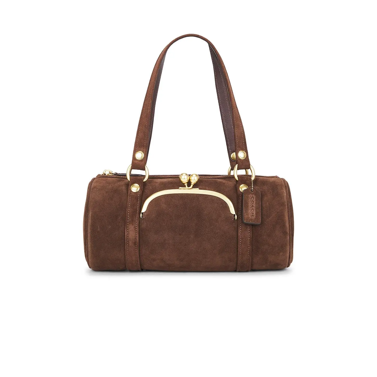 Coach Originals Suede Kisslock Barrel Bag in Dark Chocolate Suede