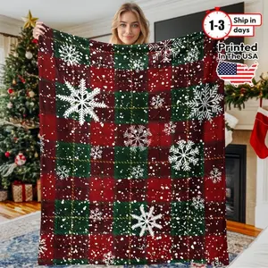 Christmas Plaid Snowflake Flannel Blanket, Cozy Holiday Throw, Soft Warm Xmas Blanket, Unique Christmas Gift for Family & Friends