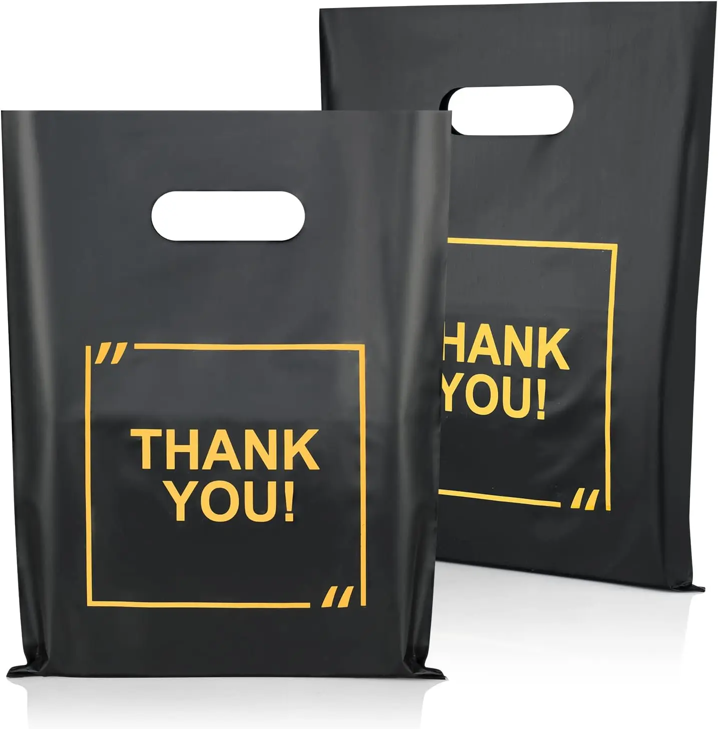50 Pack Die Cut Plastic Shopping Bags with Thank You Logo 9x12 Merchandise Bags Extra Thick Glossy and Shopping Bags for Retail,Boutique Bags with Handles for Merchandise, Gifts, Trade Shows