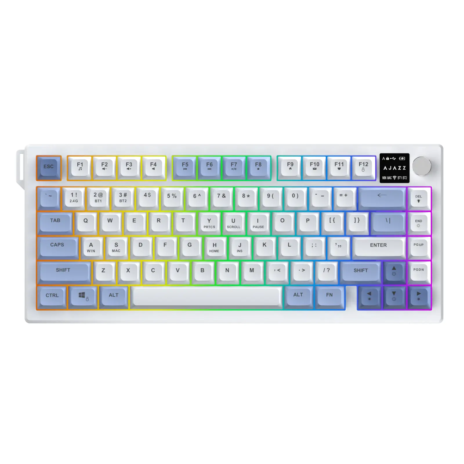 AJAZZ AF82 Wireless Membrane Keyboard | 75% Compact Layout 80 Keys with Rotary Knob & Built-in Display | 4000mAh Long-Lasting Rechargeable Battery | Multimedia Control Knob | Full RGB Backlighting   Keyboard   for work gaming stuff