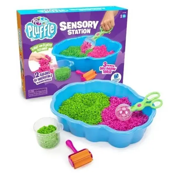 Educational Insights Pluffle Sensory Station - Package for Ages 3+ with Sensory Bin, Fine Motor Tools, and Hide & Seek Features, Non-Toxic,Gluten Free, Slime Alternative