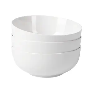3 Pack Large Salad Bowls Set, 64 Ounce Porcelain Serving Bowls for Kitchen, White Bowl Sets for Salad Soup Pasta Popcorn Fruits, Mixing Bowls, Dishwasher Microwave Safe
