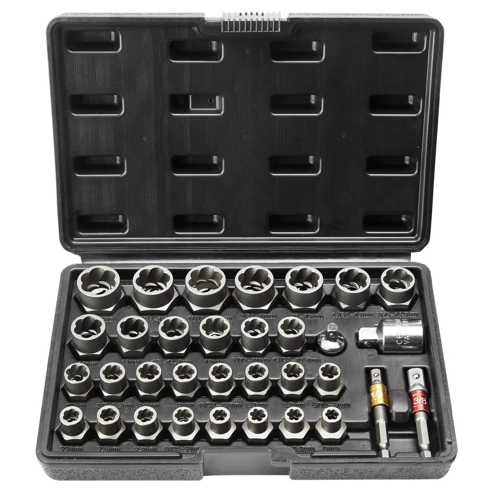 【Summerfinds】VEVOR Bolt Extractor Set 29-Piece Bolt and Nut Remover Set6mm to 10mm13/32" to 3/4"CR-MO Steel Extraction Socket Set with Storage Casefor Removing Damaged Rusted BoltsNuts and Screws, Mechanic Tools, Tool Kit Set,father'sdaygifts