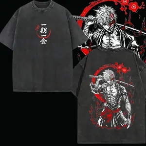 Ichigo Kurosaki Bleach Anime Vintage Washed Oversized Tee Soul Reaper Hollow Power Streetwear