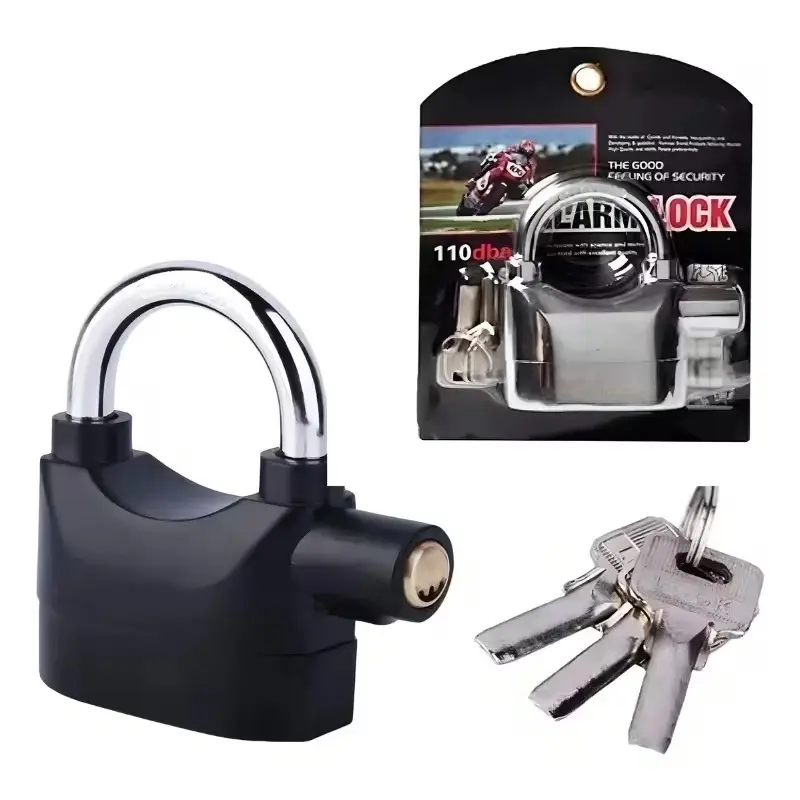 Alarm Hanging Lock, 110db Outdoor Stainless Steel Door Alarm Lock with 3 Keys, High Security for Garage Fence Storage Units, Alarm Padlock-001