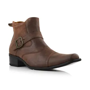 Ferro Aldo Alejandro classic snipe-toe western chelsea boots, in Maple Brown, Men's Size 6.5 - 13