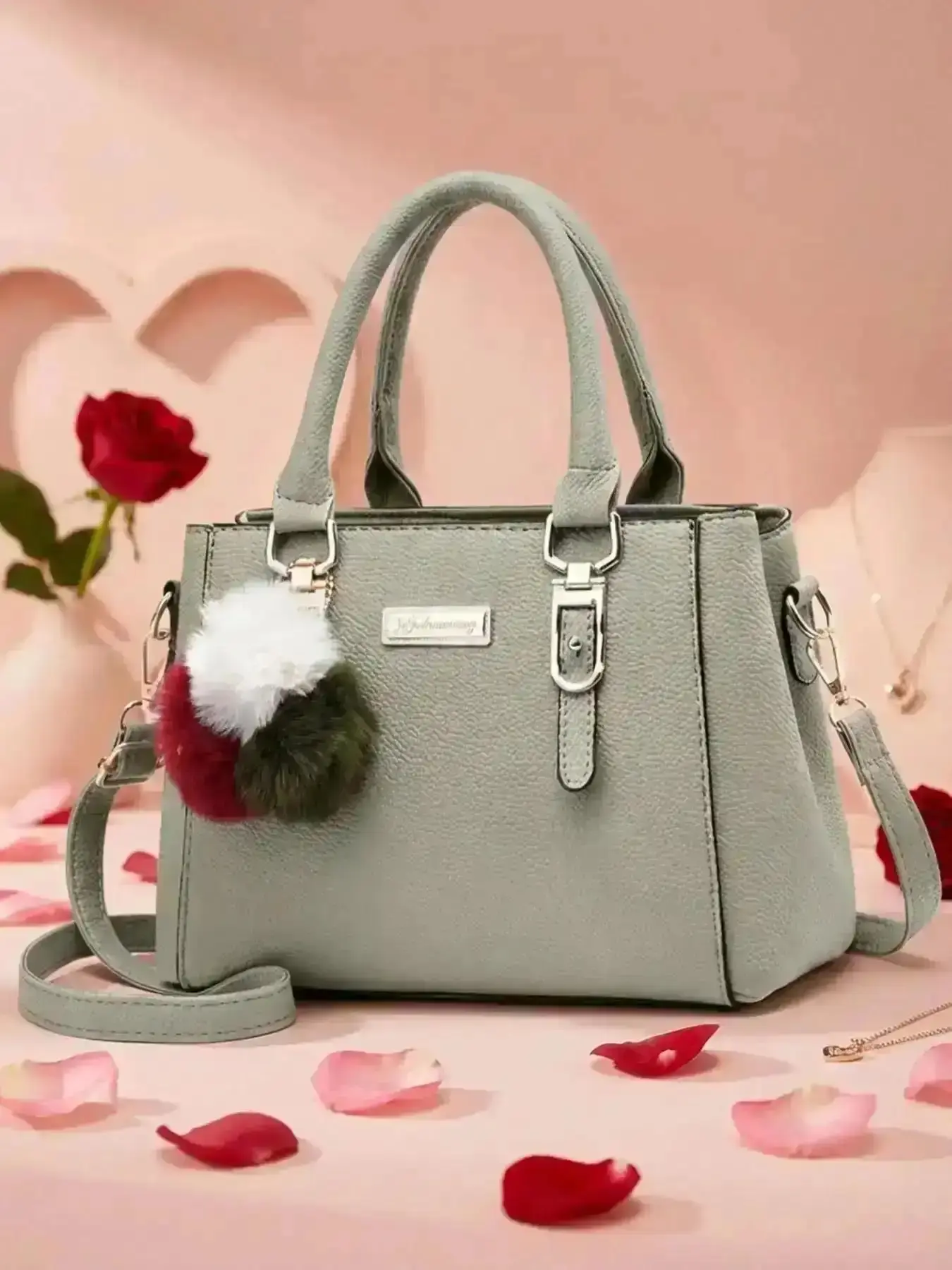Women's Top Handle Satchel Purse with Pompom, Elegant Bags, Stylish Versatile Bag, Vegan Leather Shoulder Crossbody Bag, Medium Size Tote Handbag Daily Wear Women Fashion Chic Quality Comfortable Fashionable