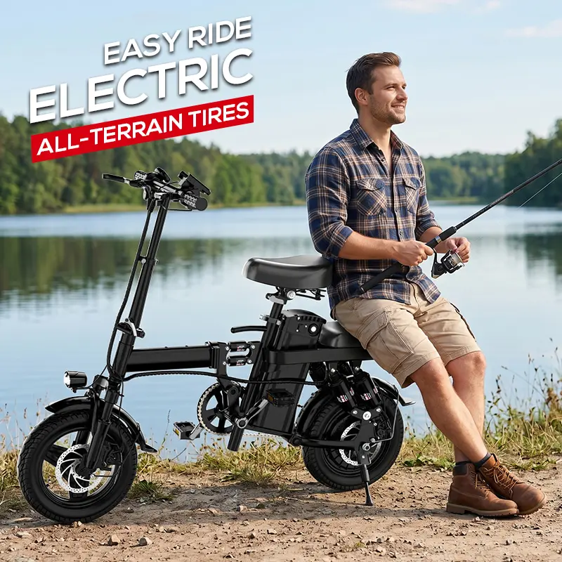 Folding Electric Bicycle - 500W, 48V 15Ah Detachable Lithium-Ion Battery, 14-Inch Fashionable Commuter Model, Standard Configuration, Original Charger Included, Bicycle Light Set, Bike Parts