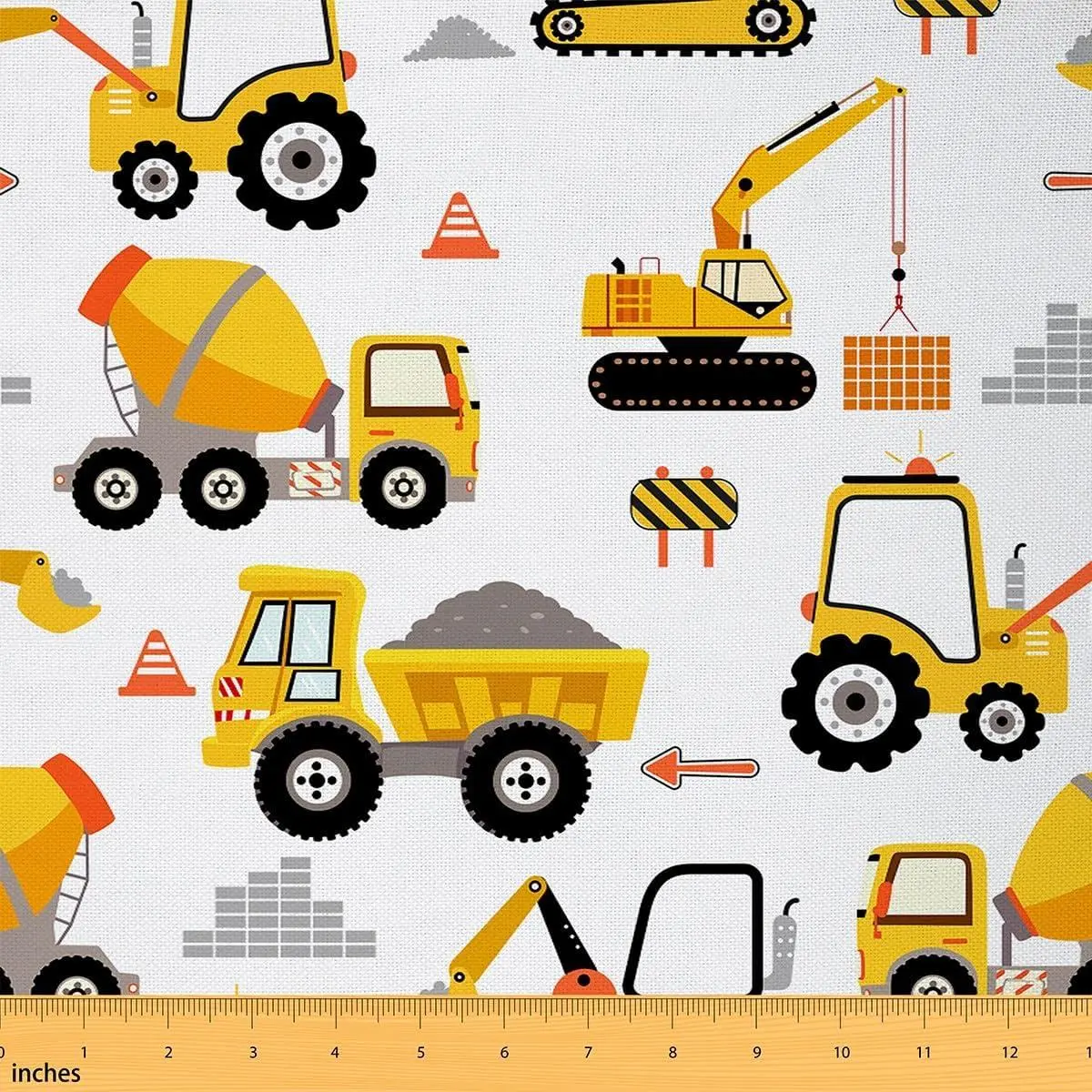 Yellow Truck Outdoor Fabric,Cartoon Crane Construction Vehicle Fabric Craft Lover Gifts Ornament Soft Flannel Polyester No Stretch Fabric Sewing
