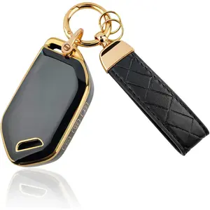5 Button TPU Key Fob Cover, Compatible with 2023 2024 Kia Telluride EV5, Remote Key Case with Leather Keychain, Black