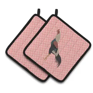 212 MAIN Insulated Pot Holders - Quilted Polyester Fabric, Colorful Checkered Pink, 7.5x7.5 in Hanging Kitchen Accessory, Compatible with Oven Mitts, Bakeware Essential