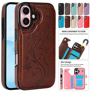 Floral Pattern PU Leather Wallet Case for iPhone 17/16/Pro Max/15/14/13/12 with 3 Card Slots, Magnetic Clasp, RFID Blocking, Kickstand, Durable TPU Bumper - Cellphone