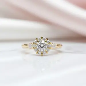 18k Art Deco Round Cut Diamond Option Halo Engagement Ring