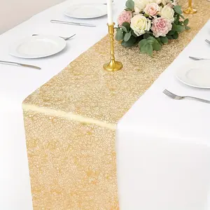 10-Pack Gold Glitter Mesh Table Runners - 11x108 Inch Shiny Decorative Gauze Fabric, Elegant Table Decoration Upgrade for Wedding Party Christmas Graduation, Upscale Atmosphere Setting