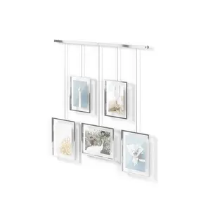 Umbra Set of 5 Exhibit Gallery Picture Frames Chrome : Wall-Mounted, Modern Design, 4x6 & 5x7 Images, Steel Construction