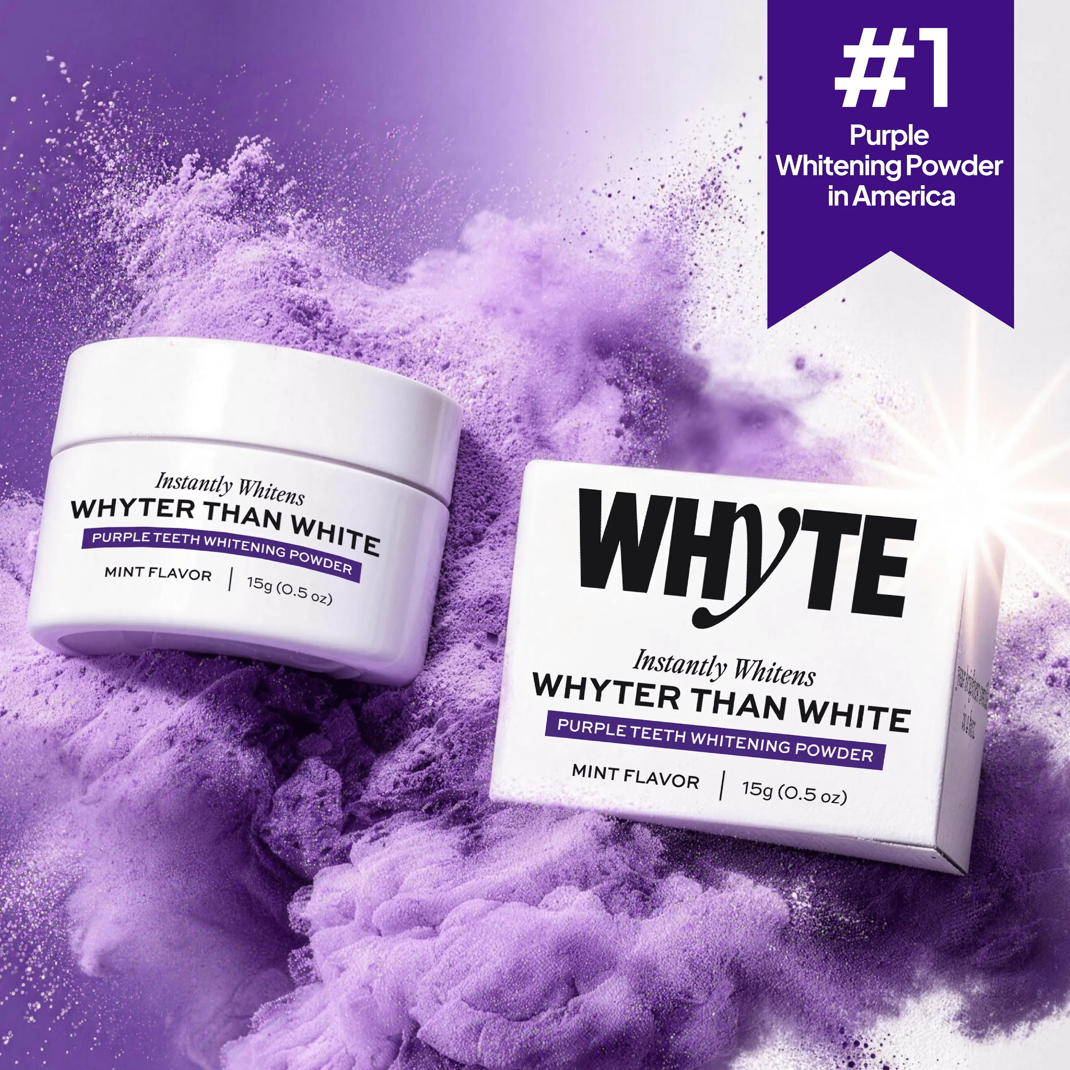 Whyte Purple Teeth Whitening Powder with PAP+ Stain Lift, Remineralizing Hydroxyapatite Formula, Oral Brightener for Sensitive Teeth, Fresh Mint, 15g, Remineralizing Tooth Powder, Oral Teeth Brightener
